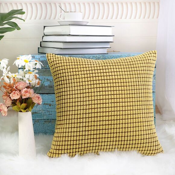 Soft Corduroy Throw Pillow Cover Sofa Cushion Cover 18" x 18" Yellow - Picture 4 of 6